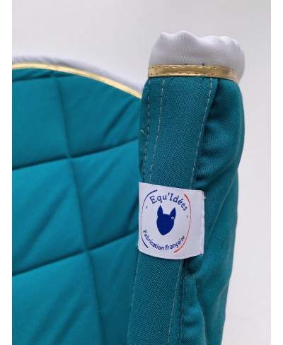 Tapis poney bleu canard, blanc et or